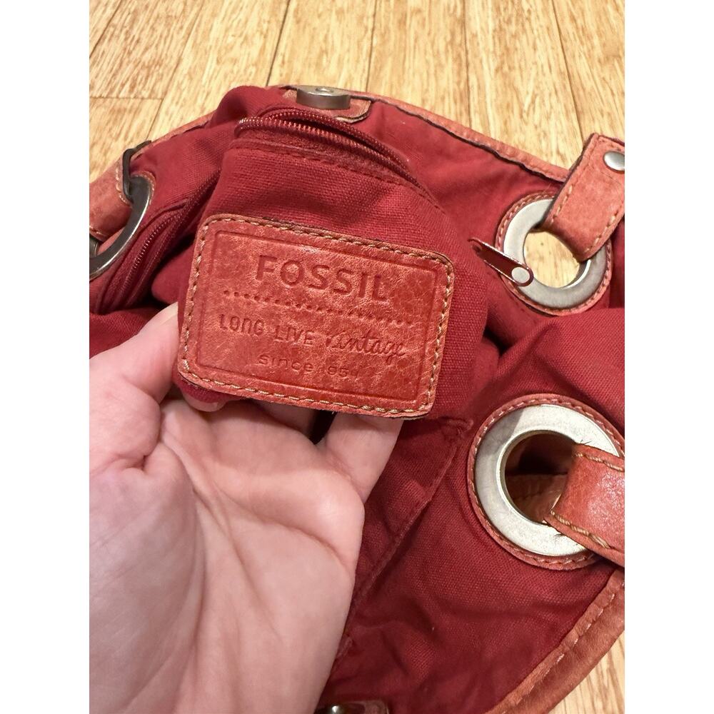 Fossil Vintage Red Soft Leather Purse Shoulder Bag Tote Double Handled Key - Picture 11 of 12